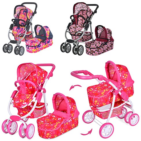 Коляска 9662M (3шт) для ляльки,жовк,прогулянкова/класика,двійн.колеса,поворот,кошику,кор-ці,