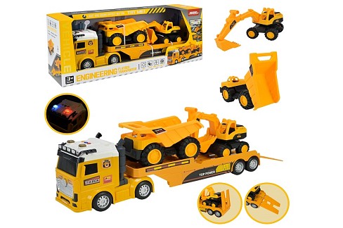 Трейлер арт. JP588-78 (12шт)  батар Будтехніка, світло,звук, будівельний транспорт в наборі, короб.