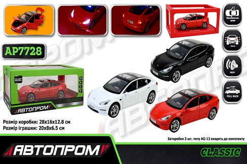 Машина мет. АВТОПРОМ арт. AP7728 (12шт/2) 1:24 Tesla model 3, батар,світло,звук,відкр.двері,короб. 2