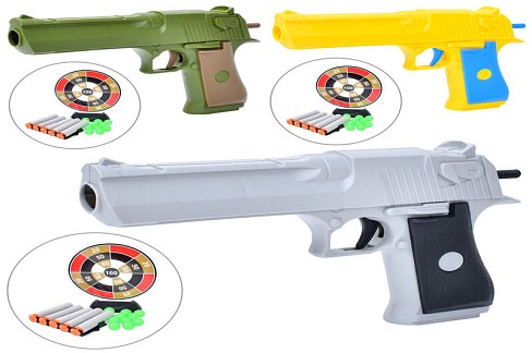 Пістолет 003-A1-3-4 (196шт) 20см, м'які кулі-присоски 5шт, пласт.кулі, мішень, 3 види, у пакеті, 20-