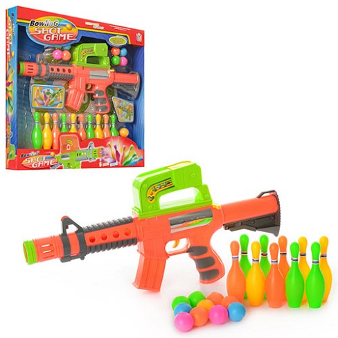 Автомат 648W (12шт) 41см, стріляє кульками, кульки 10шт, кеглі 10шт, в кор-ці, 45,5-42-6см