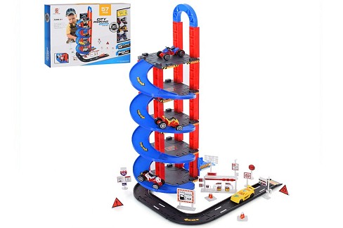 Гараж 0908-13A (24шт) 5 поверхів, транспорт, дорожні знаки, 57дет, кор, 43,5-31,5-6см