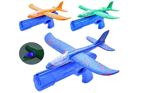 Літак TD202375 (110шт) 23см, на запуску(пістолет), пінопласт, світло, мікс кольорів, бат(табл), у па