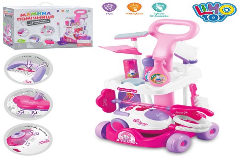 Набір для прибирання A5938 (8шт) візок, пилосос, совок, щітки, світло, на бат-ці, в кор-ці, 49-36-15