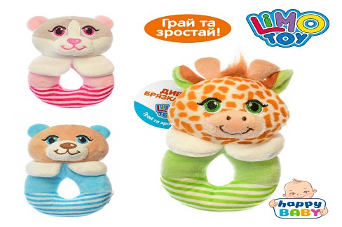 Погремушка A8173УПАК6шт (96шт) 14см, плюш, 3вида(животное)