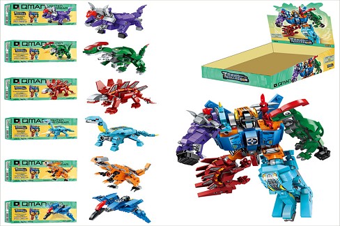 Конструктор Qman 1414 (144шт) трансформер(робот + діно),від84дет,6шт(мікс вид)в дисплеї,22-28,5-10см
