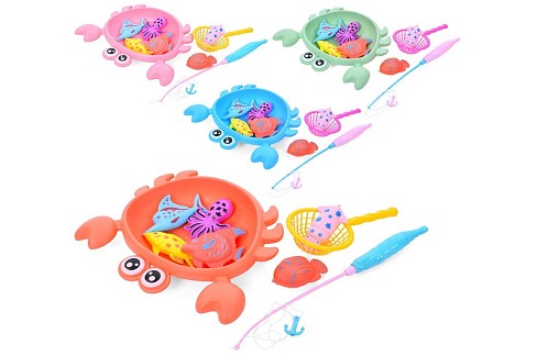 Рибалка 916-119 (72шт) магнітна, 1 вудка, сачок, морськи мешканці 6шт, ємнісь-краб, мікс кольорів, в