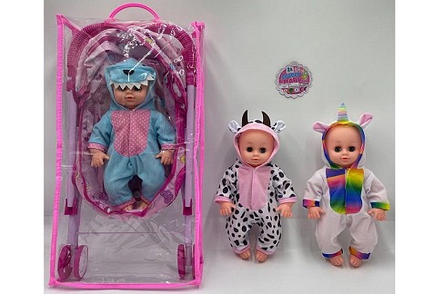 Пупс у наборі арт. 2388-101 (36шт/2) 3 види, батар. муз, аксес, візочок пакет 27*13*52см