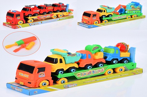 Конструктор 8636-8637-8639 (24шт) на шурупах, трейлер39см, машинки від 10см. 3в, в слюді, 43-15-10см