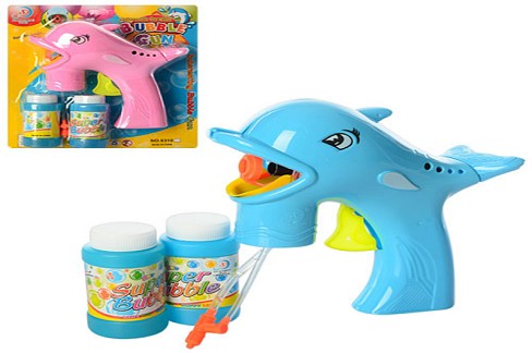 Мильні бульбашки 6310A (72шт) пістолет-дельфін, запаска 55мл 2шт, 2 кольори, на листі, 21-23,5-6см