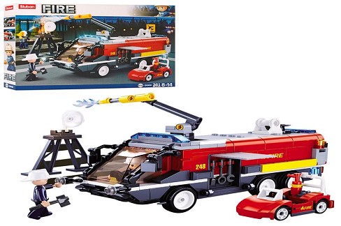 Конструктор SLUBAN M38-B0808 (16шт) пожежна машина 22,2см, машинка, фігурки, 381д, в кор-ці, 38,5-29