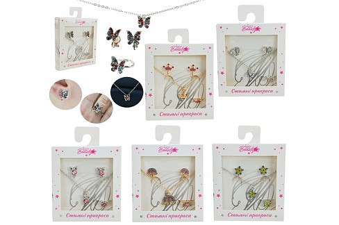 Прикраси Beauty Star арт. PL-524-401 (108шт) 6 видів, сет 3 в 1, намисто, кліпси, кільце, в  коробці