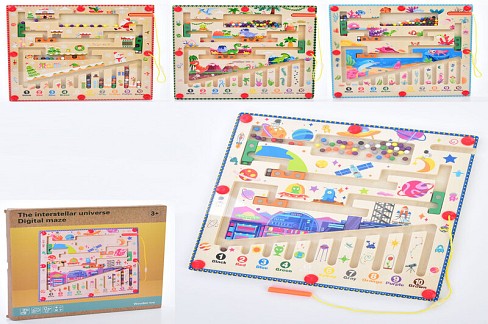 Дерев'яна іграшка MD 0831 (14шт) ігрове поле 29,5-29,5см, лабіринт магнітний, навчальна, 4 види, в к