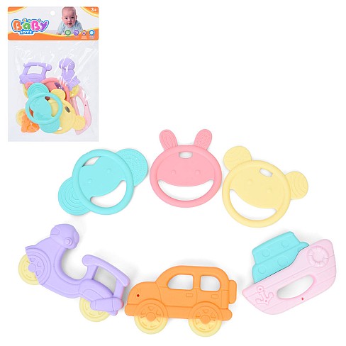 Брязкальце 508-162 (90шт) набір 6шт (транспорт, тварини), від 8см до 12см, прорізувач, у пакеті, 17,