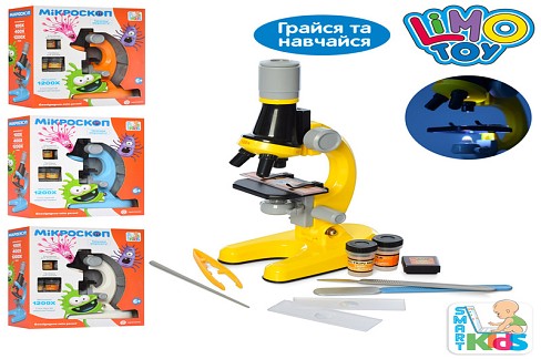 Мікроскоп SK 0026 ABCD (24шт) 21см, пробірки, скло, інструмент, світло, 4кол, на бат-ці, в кор-ці, 1