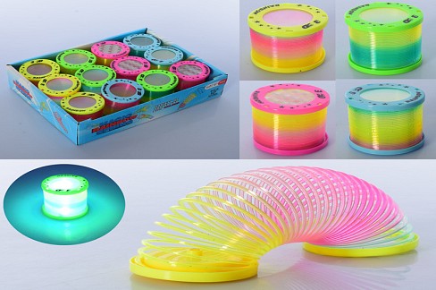 Пружинка 55601-1 (360шт) 6см, свет, бат(табл), 12шт(4цвета) в дисплее, 23,5-17,5-6см