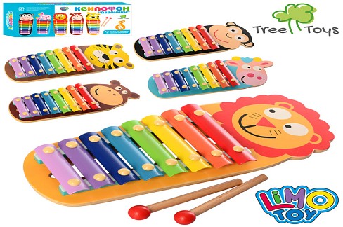 Дерев'яна іграшка Ксилофон MD 2377 (40шт) тварина,32см,8тонів,палички2шт,5вид, в кор,16-35-4см