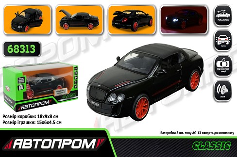 Машина металл 68313 (48шт/2) АВТОПРОМ",1:32 Bentley Continental Supersports  ISR,батар, свет,звук,о"
