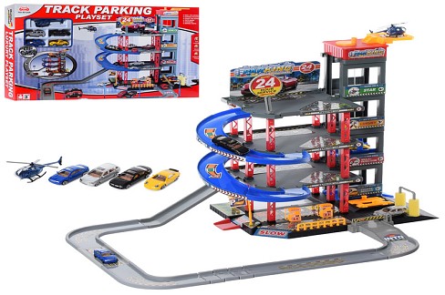 Гараж 92128A (12шт) 4 поверхи, транспорт (метал) 5шт, від6см, ліфт (механічний), в кор-ці, 60-41-9см