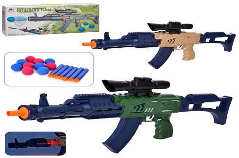 Автомат CH-043 (24шт) 71см,м'які кулі,кулі-кульки,звук,світло,2 кольори,на бат-ці,в кор-ці,46-21-6см