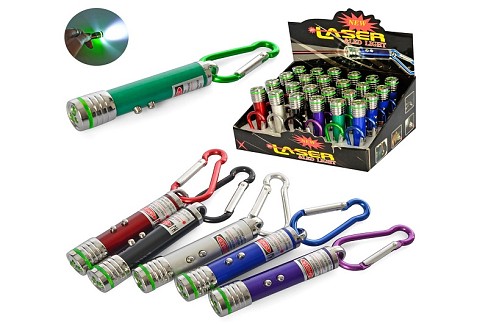 Ліхтарик MK 4270 (240шт) 7см,брелок,лазер,світло, бат(таб.), 24 шт.(мікс кольорів) в диспл, 16,5-7