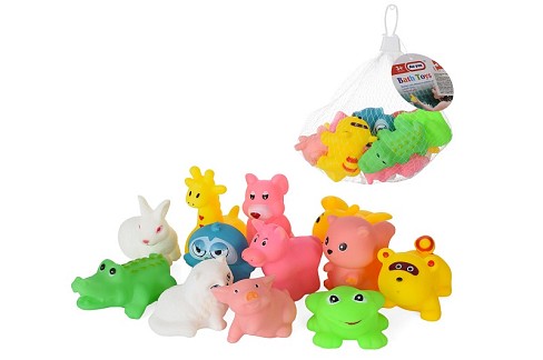 Іграшка для купання AY002G (84шт) тварини, 12шт, від 5см до 8см, пискавка, в сітці, 20-15-15см