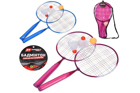 Бадмінтон MS 4397-2 (50шт) ракета 2шт, 43,5см, метал, дерев'яна ручка, воланчик 2шт, м'ячик 4см, 2ко
