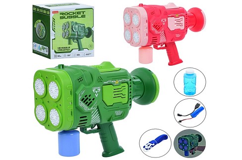 Мильні бульбашки LS7727-48 (9шт) пістолет/бластер, 32см, світло, акум, USBзарядне, запаска 10,5см, 2