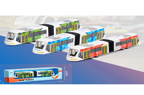 Трамвай 1210-1D44 (60шт) метал, 19см, 3 кольори, в кор-ці, 23-7-5,5см