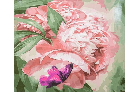 Картина по номерах VA-3068 Метелик в піонах", з лаком та рівнем розміром 40х50 см"