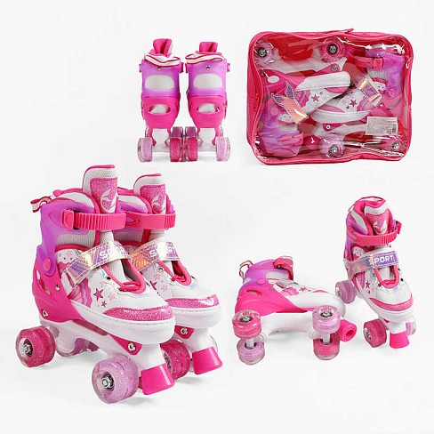 Ролики 55110-02 S розмір S 31-34 (6) Рожевий, устілка 18-21 см, колеса PU, СВІТЛО,d коліс – 4,5 см