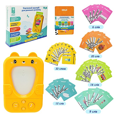 Картковий пристрій арт.PL-724-02 (96 шт/2) навчання на укр.,96 учбових карток по 6 темам,15,5*12,3*3