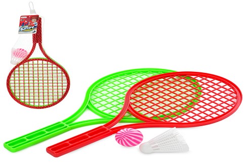 Ракетка MR 0899 (144шт) дитяча 2шт, розмір 39-18см, м'ячик, воланчик, в сітці,39-18-6см