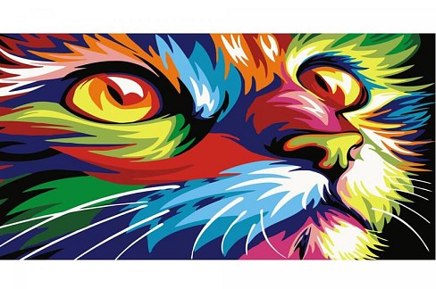 Картина по номерах VA-0126 Поп-арт кольоровий кіт", розміром 40х50 см"