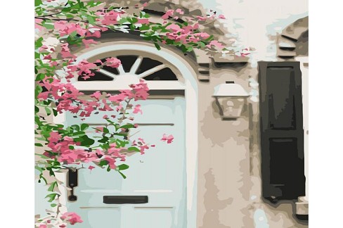 Картина по номерах Квітучий вхід у дім Strateg з лаком та рівнем розміром 40х50 см (VA-338