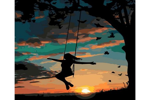 Картина по номерах SY6296 Дівчина на гойдалці ввечері", розміром 40х50 см"