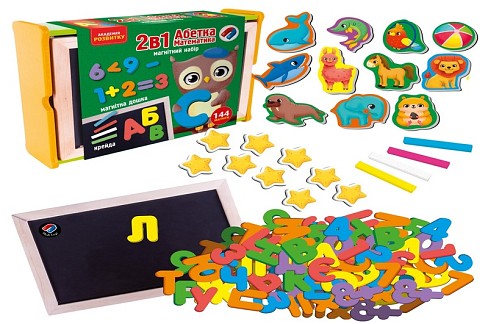 Магнітний набір 2 в 1 Абетка та математика" в дерев'яній коробці VT5411-17 (укр)"