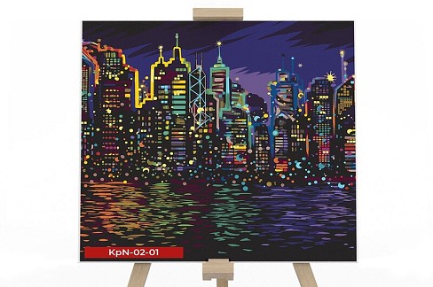 40см*40см кульок KpNe-02-01 №1 Нічне місто  Картина за номерами на полотні  (10)