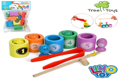 Дерев'яна іграшка Риболовля MD 1939 (30шт) магнітна,рибки,ємності5шт,вудка,пінцет,в кульку24-14,5-4