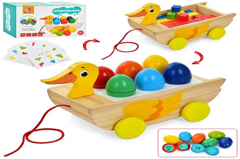 Дерев'яна іграшка Центр розвиваючий MD 1951 (12шт) каталка-качечка на шнурку, фігурки, в кор-ці