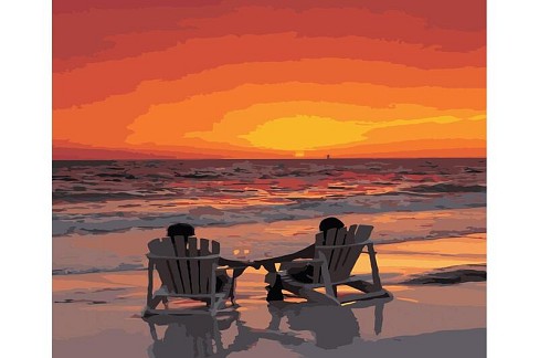 Картина по номерах Побачення на заході біля моря Strateg з лаком та рівнем розміром 40х50 см VA-3568