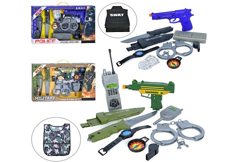 Набір зі зброєю JC007A-13A (12шт) 10предметів,звук,світло,на бат-ці (табл),2види,в кор-ці, 46-29-5см