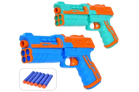 Пістолет 220-2 (60шт) 18см, кулі-присоски 6шт, 2 кольори, у кульку, 17,5-23,5-4см