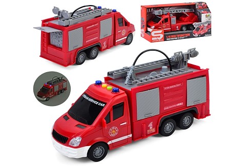 Пожежна машина JS139-40 (18шт) 27см, гум.кол, рухомі деталі,бризкає водою, звук, світло, на бат-ці (