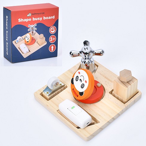 Дерев'яна іграшка Бізіборд MD 0723 (24шт) рамка-вкладиш 14,5-14,5см, вентиль, колесо, вмикач, болт,