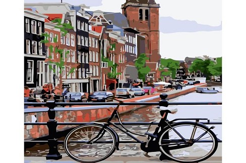 Картина по номерах Прогулянка на велосипеді Strateg з лаком та рівнем розміром 40х50 см (VA-3773)