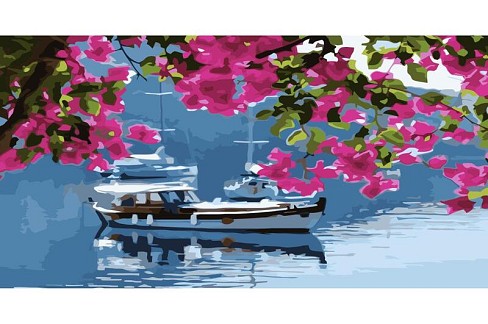 Картина по номерах Корабель на воді Strateg з лаком та рівнем розміром 40х50 см (VA-3775)