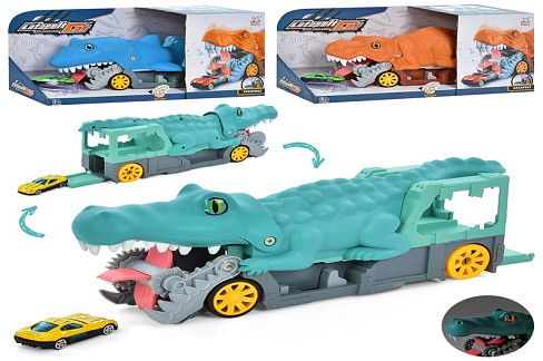 Трейлер YDX003-04-05 (12шт) 35см, крокодил, подвиж. детали, машинка, звук, 3цвета, бат.,кор,41-21-13
