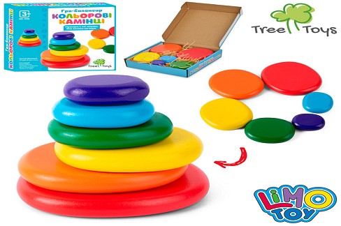 Дерев'яна іграшка Баланс MD 1936 (30шт) кільця-камені 6шт, в кор-ці, 19-17-3,5см