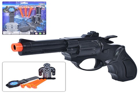 Пістолет 169HT-HV (216шт) 16 см, кулі присоски 3шт,годинник,мішень,2 види,на листі 21-19-3см